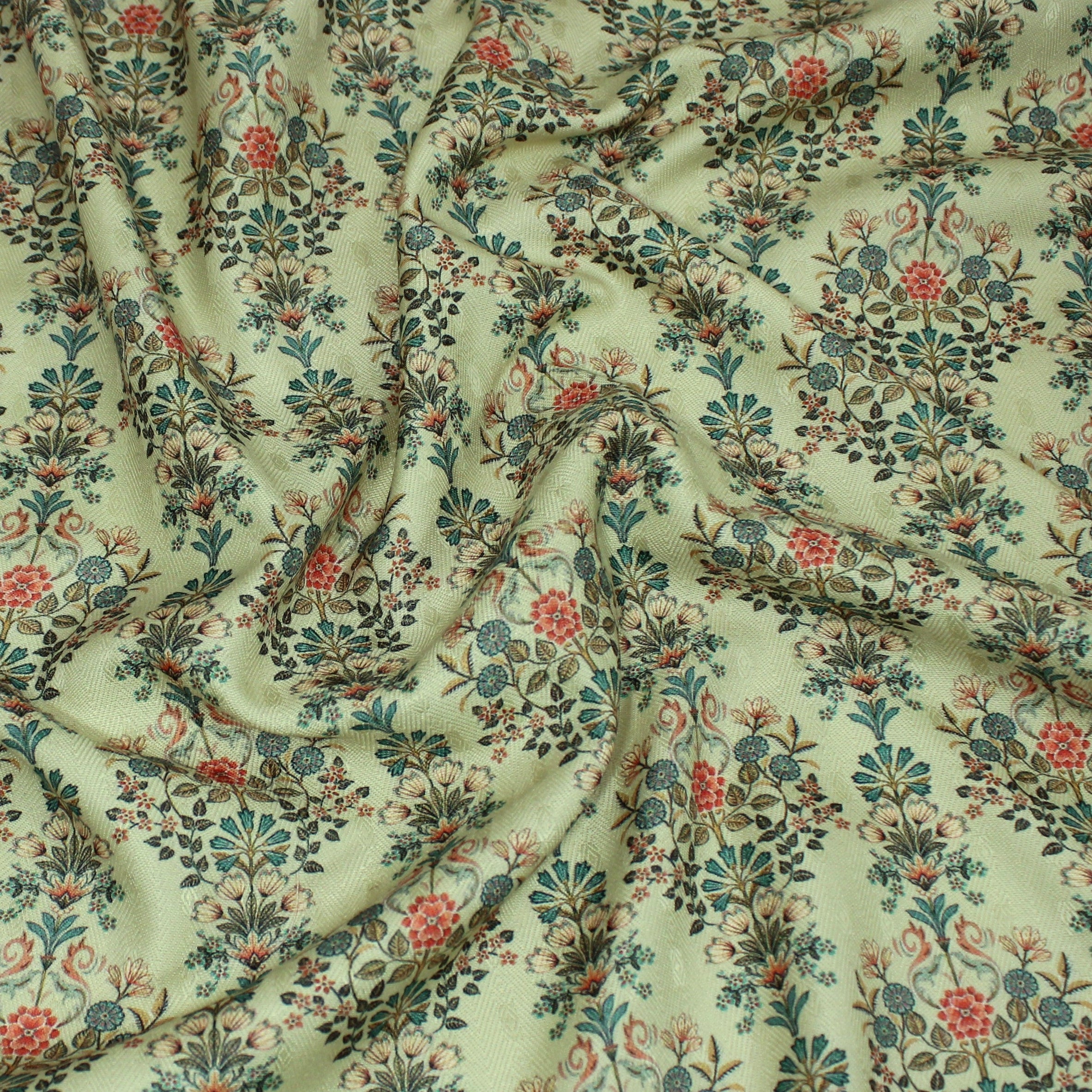 Printed Cashmere Effect Crepe Fabric- 45" Wide (Mint Floral)  (3 Metres )