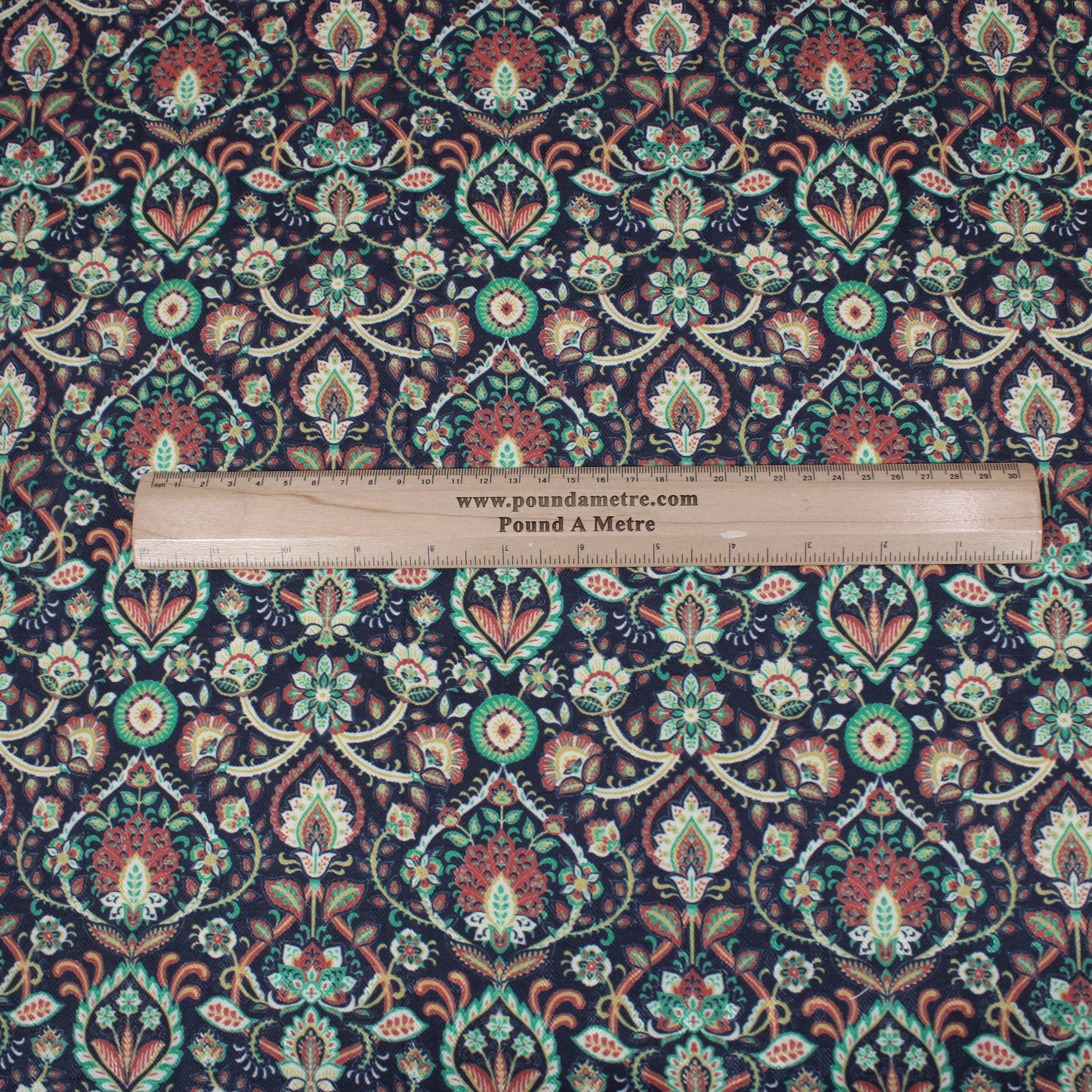 Printed Cashmere Effect Crepe Fabric- 45" Wide (Navy Baroque) (3 Metres )