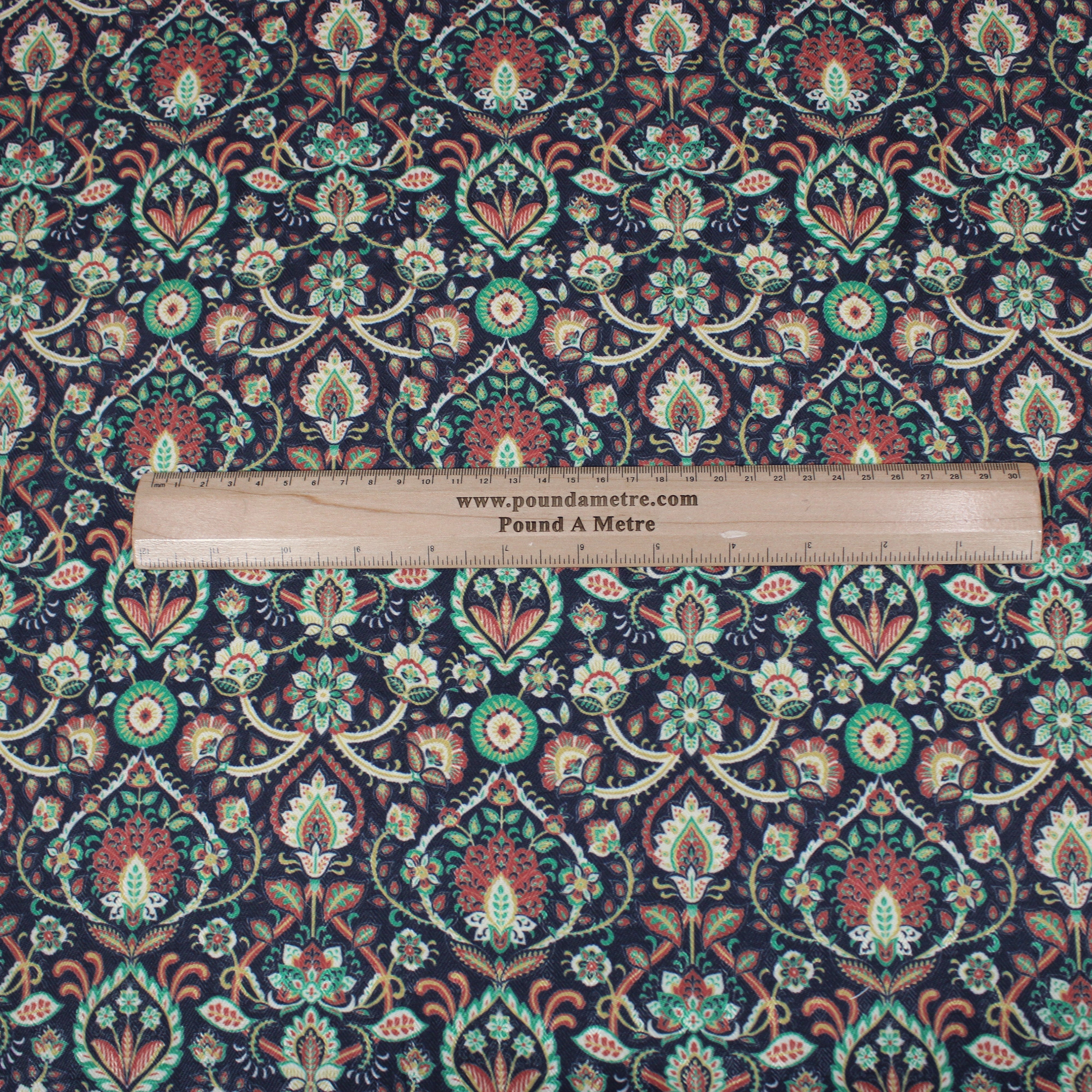 Printed Cashmere Effect Crepe Fabric- 45" Wide (Navy Baroque) (3 Metres )