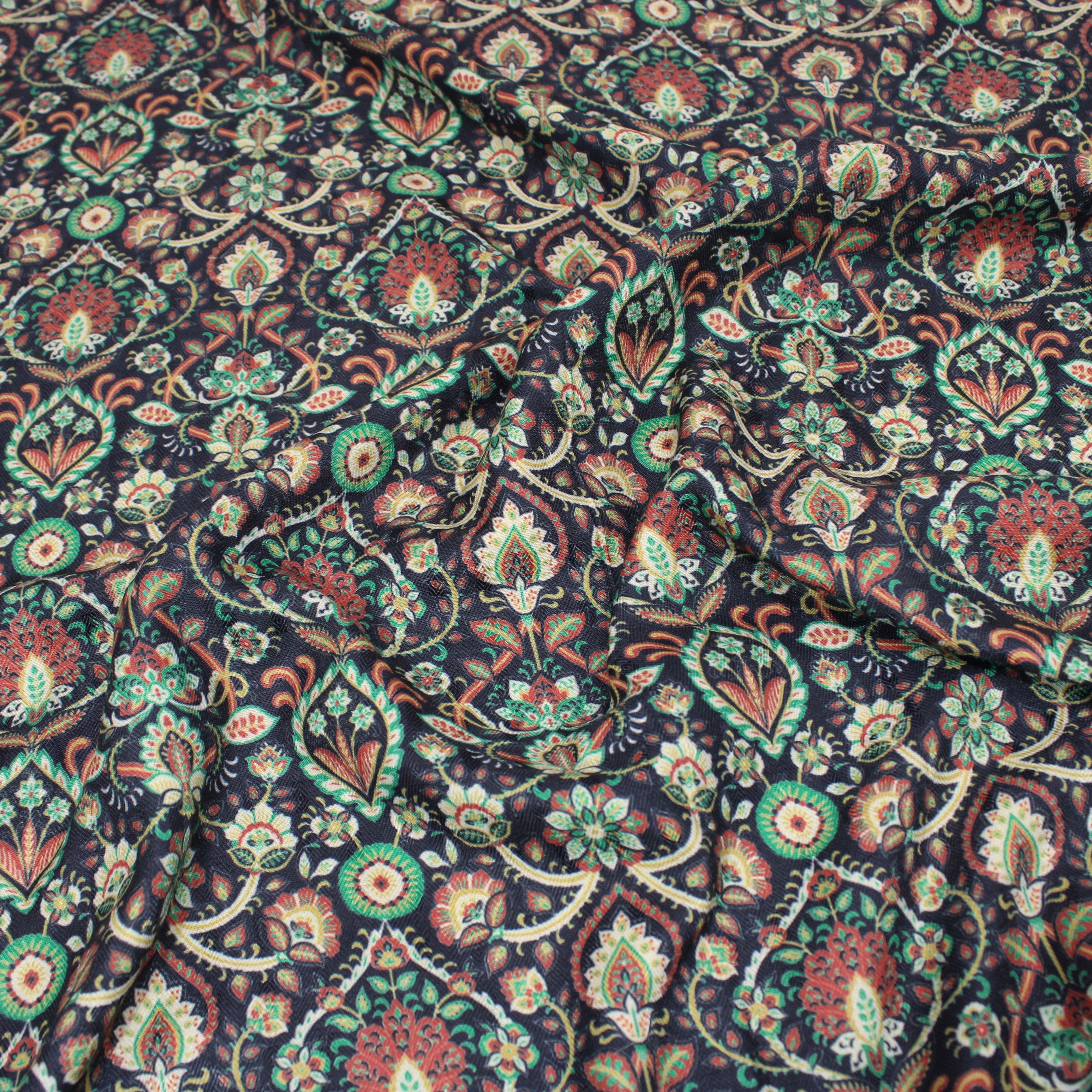 Printed Cashmere Effect Crepe Fabric- 45" Wide (Navy Baroque) (3 Metres )