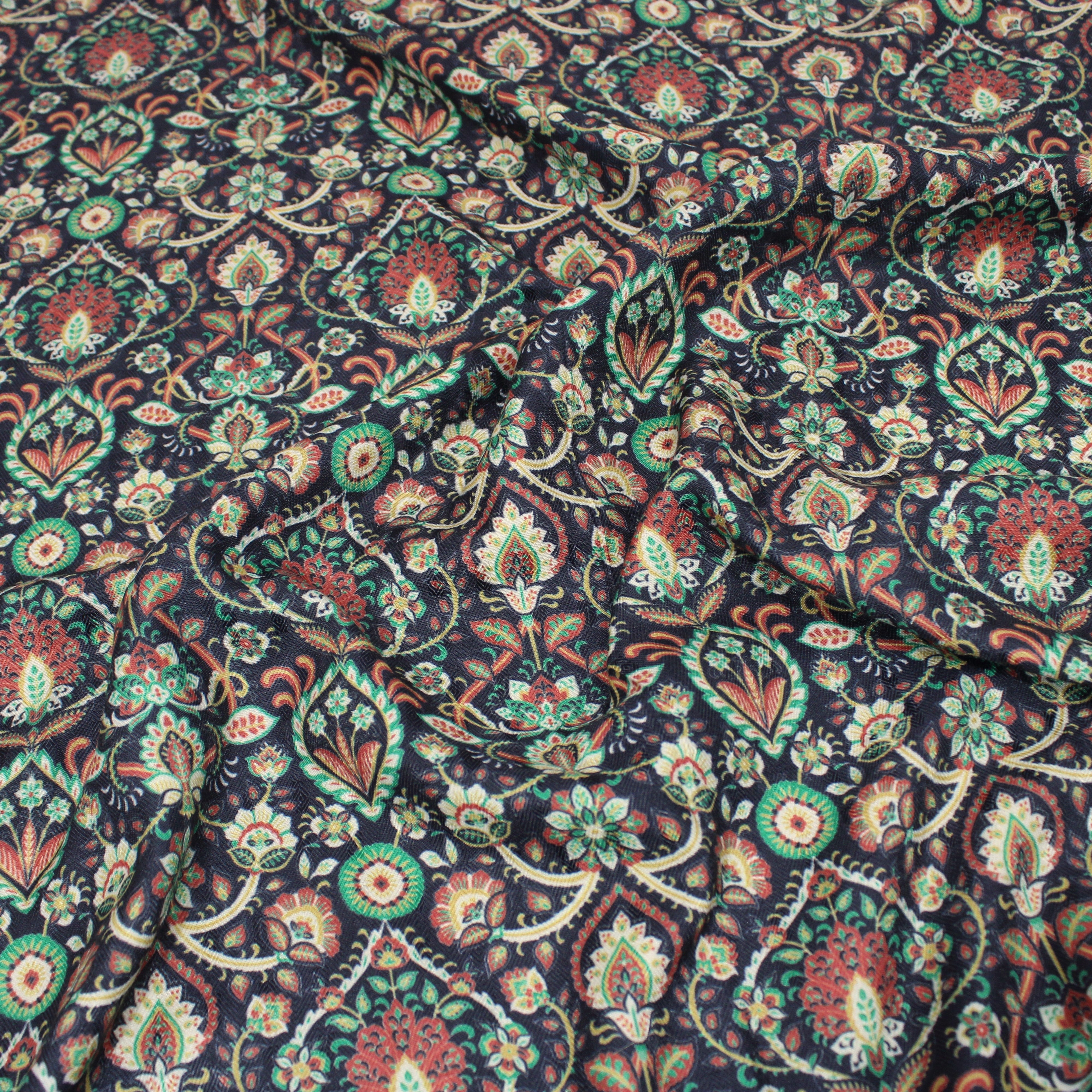 Printed Cashmere Effect Crepe Fabric- 45" Wide (Navy Baroque) (3 Metres )