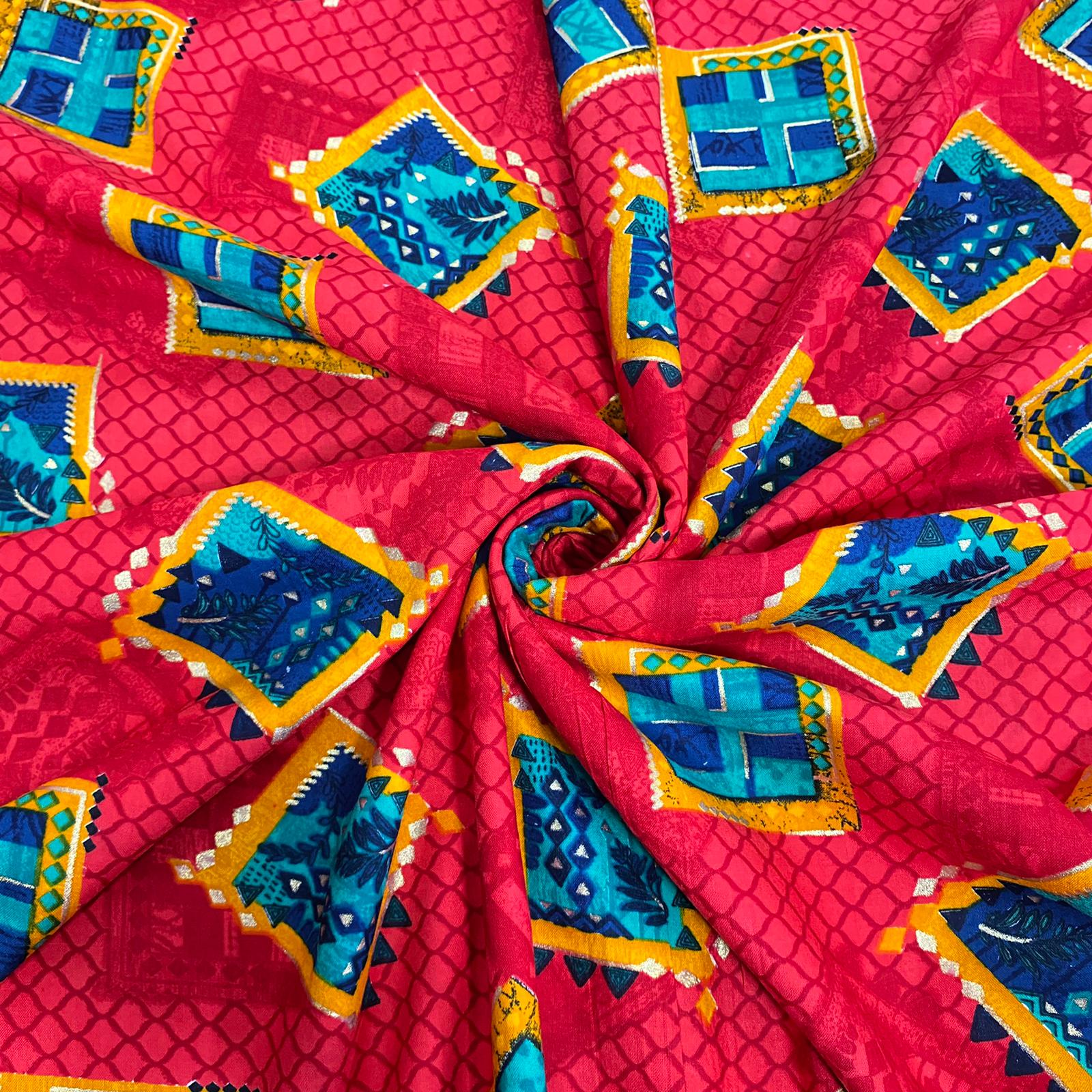 3 Metres Gold Foil Printed Rayon 100% Rayon, 'BOX & CHECKS' -55" Wide