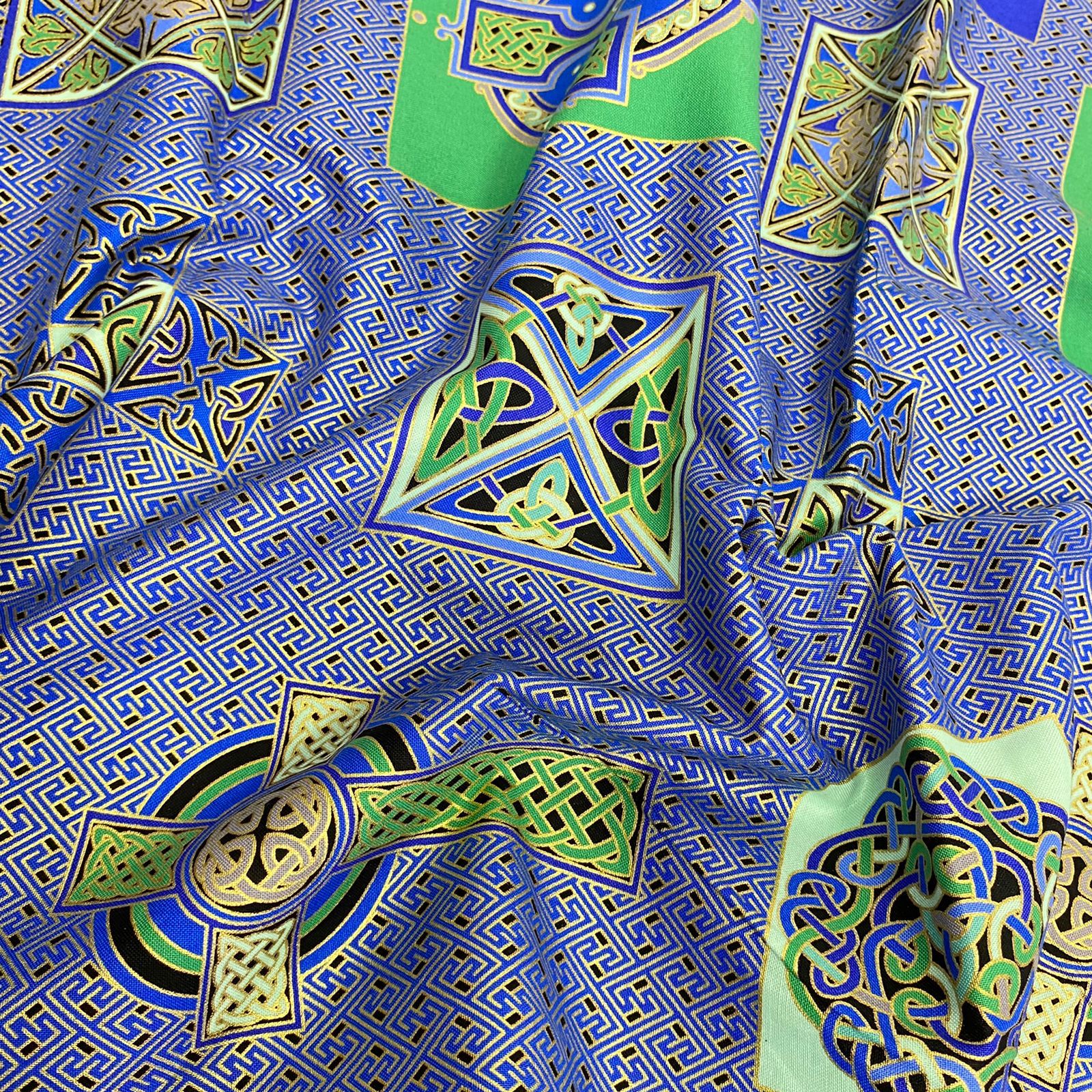 Per Metre Celtic Printed Cotton 100% Cotton, 'BLUE', 45" Wide