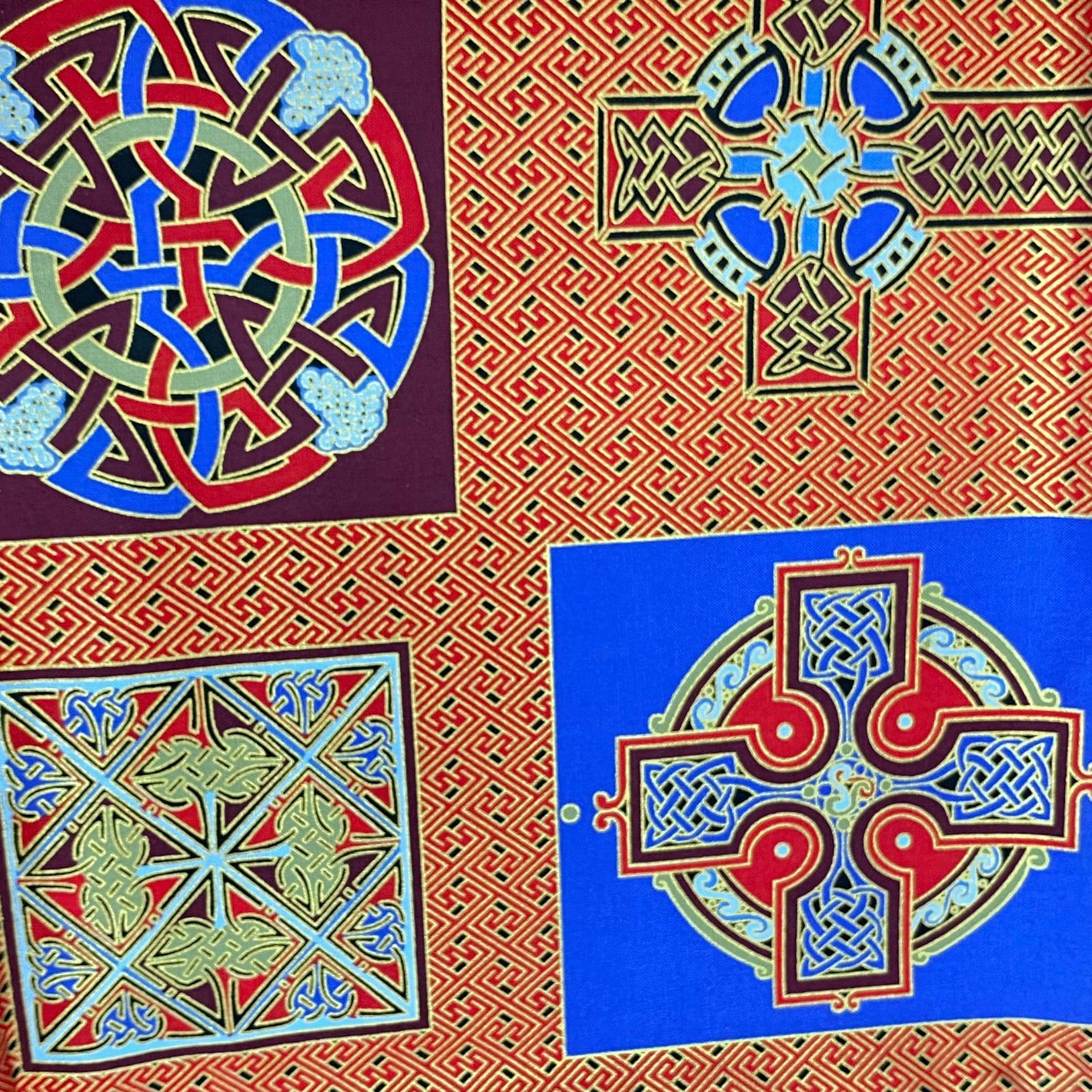 Per Metre Celtic Printed Cotton 100% Cotton, 'RED', 45" Wide