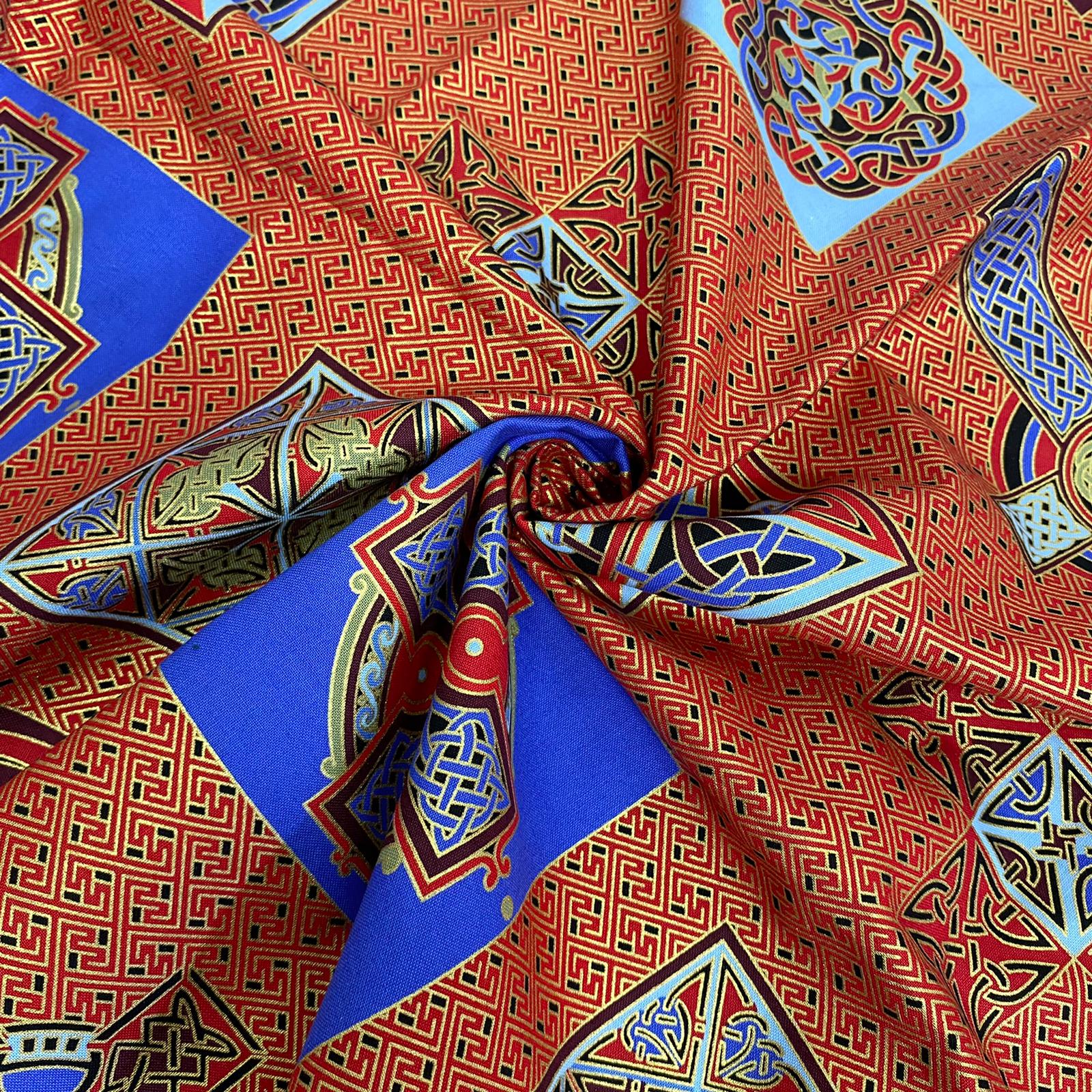 Per Metre Celtic Printed Cotton 100% Cotton, 'RED', 45" Wide