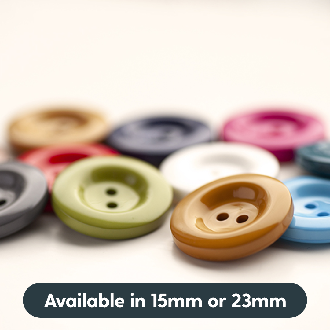 Italian 2 Hole Chunky Button- 15mm (Pack of 5) (14 Colours Available)