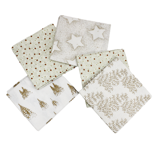 5 Piece Exclusive Fat Quarter 100% Cotton Foil Bundle - Ivory