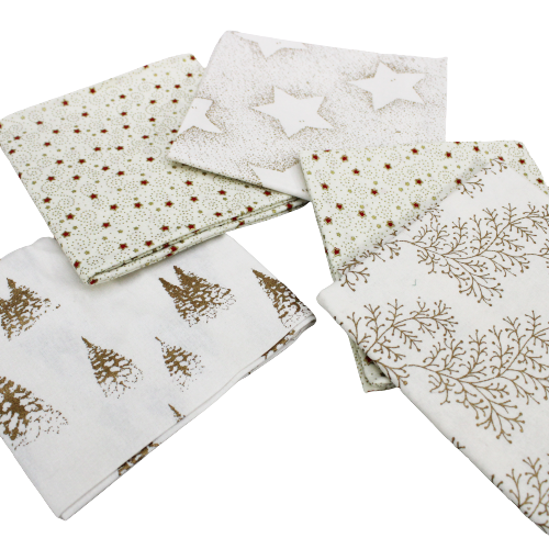 5 Piece Exclusive Fat Quarter 100% Cotton Foil Bundle - Ivory