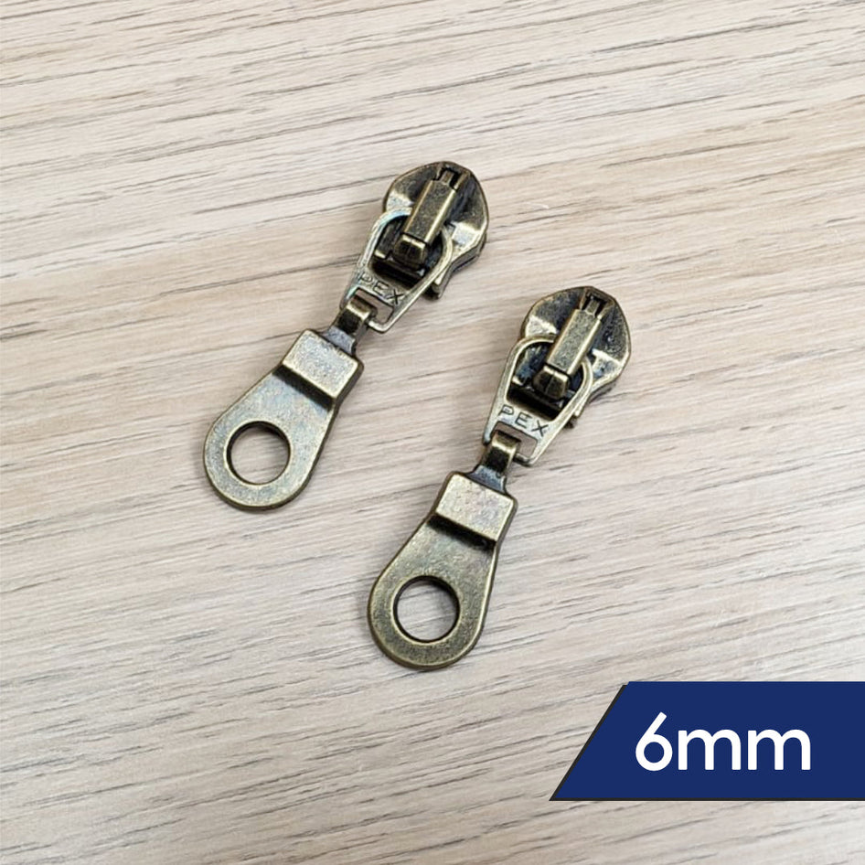 6mm Metal Zip Sliders- Variety Of Designs- Pack of 2