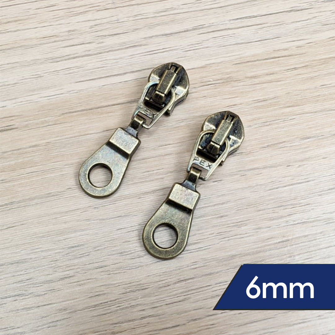 6mm Metal Zip Sliders- Variety Of Designs- Pack of 2