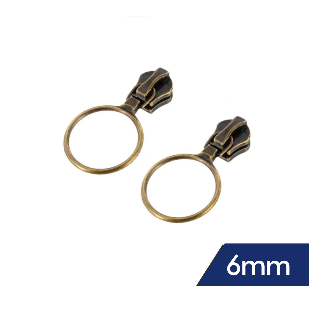 6mm Metal Zip Sliders- Variety Of Designs- Pack of 2