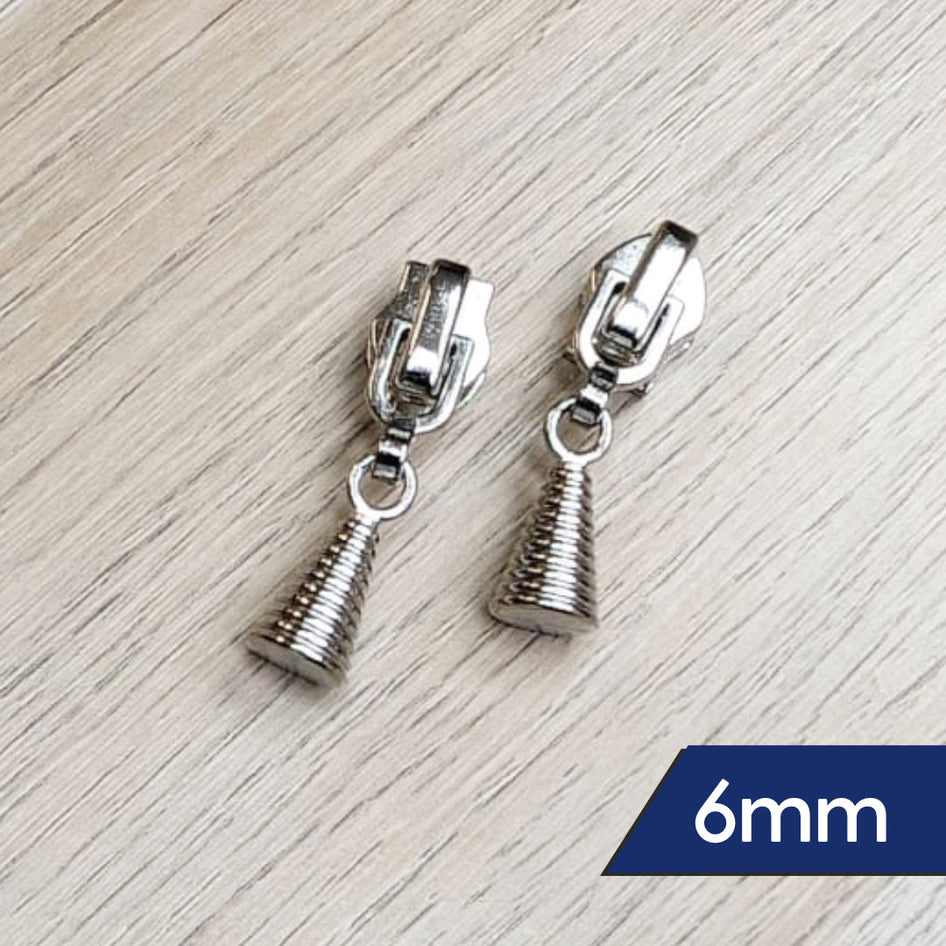 6mm Metal Zip Sliders- Variety Of Designs- Pack of 2